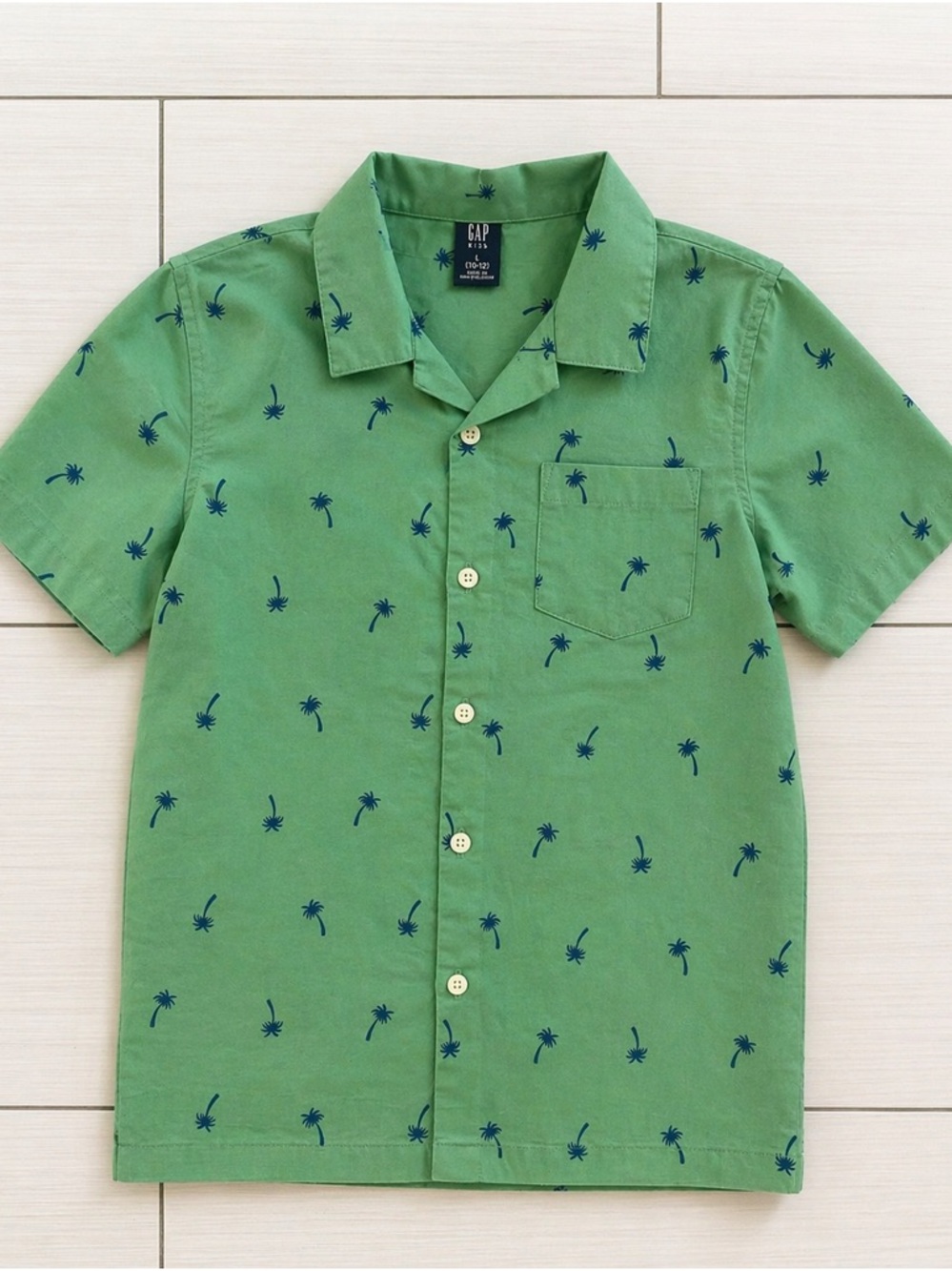 GAP Kids Boys Button-Down Shirt | Size L (10/12) | Tropical Palm Print - Picture 2 of 2